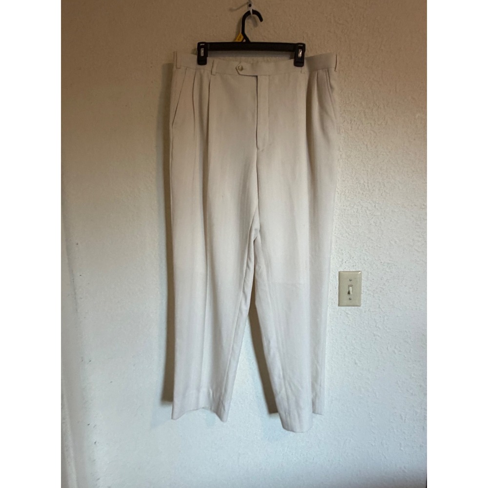 Club International Mens Pleated Dress Pants Cream White Tonal Stripe 38x31 44L